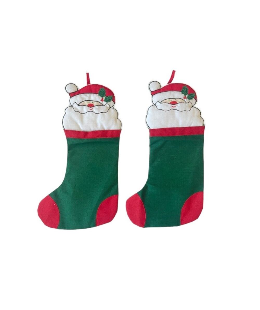 Set of 2 Vintage Christmas Santa Claus Stockings WC imports
